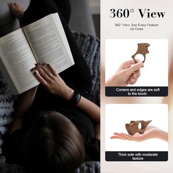 Thumb Book Page Holder, Page Holder for Reading, Cat-Shaped Walnut Wood, Smooth One-Handed Reading Accessory for Book Lovers