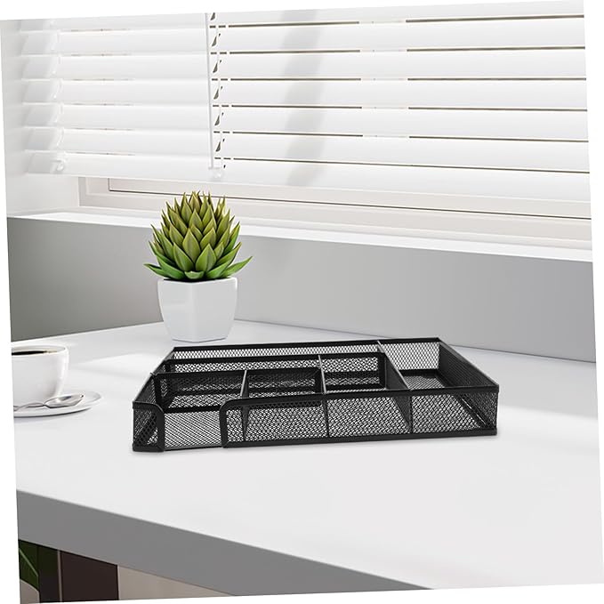 Cabilock 6-Compartment Metal Mesh Desk Organizer Tray Multifunctional Storage Box for Office Supplies Craft Storage Black