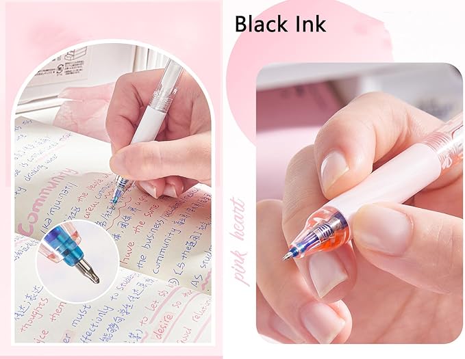 4pcs Pink Erasable Pens 0.5mm GelPens Black Ink Retractable Mistake-Free Smooth Writing Pens with Erasers for Women Men Office Supplies(heart 4pcs, Black)