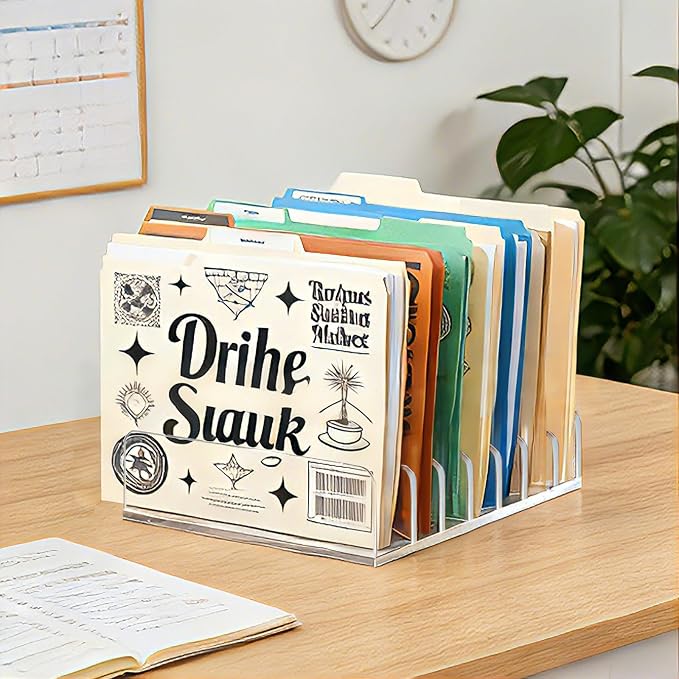 2 Pcs Acrylic File Organizer,7 Slots Desktop File Sorter Organizer,Paper Organizer for Desk,Workspace Organizers for Office,Home,School