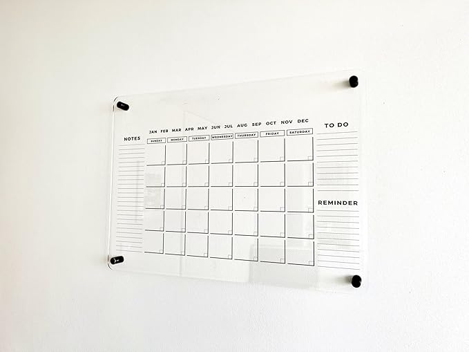 Acrylic Dry Erase Monthly Wall Calendar with 3 Side Headers - Reusable Family Planner, Schedule Organizer Board, Housewarming Gift (Black Standoff, 35"x23")