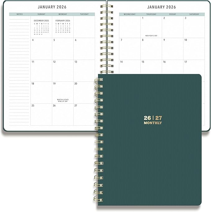 Sweetzer & Orange 2026-2027 Monthly Planner Notebook – 7.5" x 9.5" Two-Year Calendar Planner – January 2026 to December 2027 – Clean Monthly Layout, Sturdy 120gsm Paper, Gold Spiral Binding