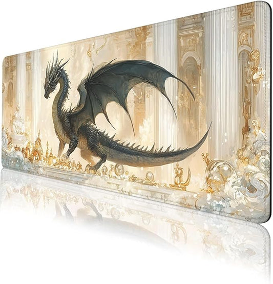 Fantasy Beast Desk Pad Mouse Pad Golden Palace Epic Dragon Large Gaming Mouse Mat with Stitched Edges,Non-Slip Waterproof Rubber Base Mous Mat Office Computer Keyboard Laptop Home 31.5"x11.8"