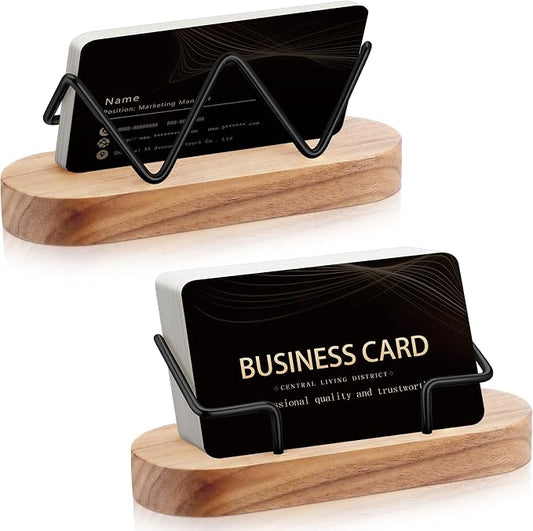 Amyhill 2 Pcs Wood Business Card Holder for Desk Wooden Business Card Display Stand Postcard Organizer for Office Home Desktop(Wood Color)