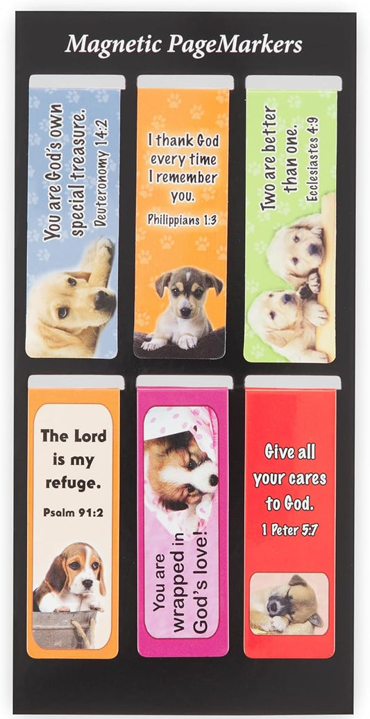 Christian Art Gifts Magnetic Scripture Bookmark Set with Bible Verse: Special Treasure - Deuteronomy 14:2 Inspirational Puppy-Themed Magnetic Pagemarker Set of 6 for Bibles and Books Size 2.3" x 0.8"