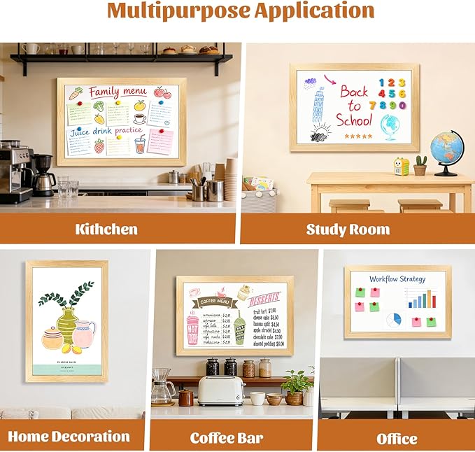 Magnetic Chalkboard for Wall, 24 x 36 Inch Solid Wood Framed Brown Magnetic Board, Wall Mounted Chalk Board for Kitchen, Restaurant, Food Truck and Calendar Board