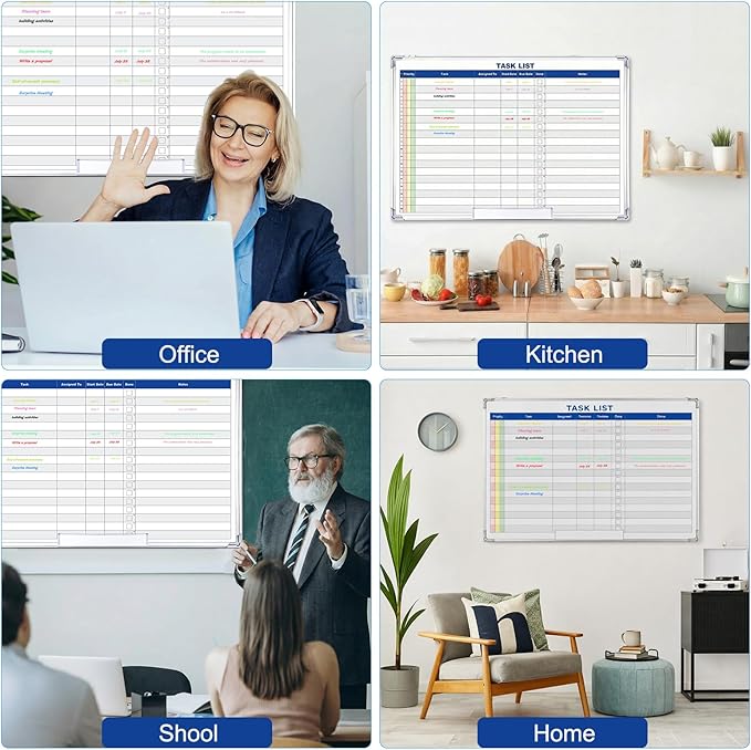Lincia Large Dry Erase Task List 36 x 24 Inch Erasable Task Planner White Board for Wall Big Whiteboard Employee Assignment Tracker for Office Managing and Tracking Tasks to Increase Productivity