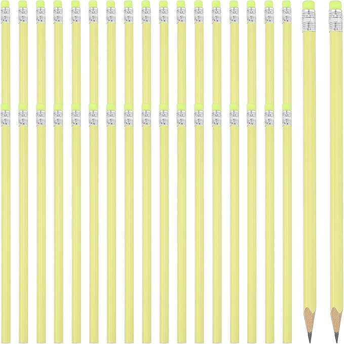 PATIKIL Round Pencils, 36 Pack Triangle HB Graphite Pencil Woodcase Wooden Pencils with Eraser for Classroom Office Writing Drawing Supplies, Yellow