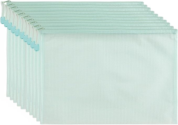 Lifup 10 Pack Mesh Zipper Pouch Bags, A4 Waterproof Zipper Bags for Organizing Storage File Folders for Teacher School Classroom Office Supplies Green