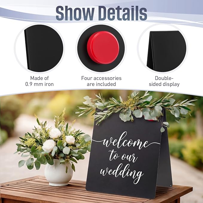 Fainne 2 Pack 11x8.5 Inch Magnet Display Stand, Double-Sided Magnetic Bulletin Board with Stand Tabletop Blank Magnetic Signs for Restaurant Menu Office Home School, Black