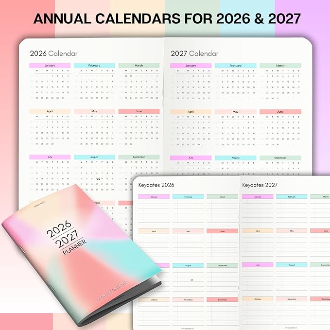 2026-2027 Pocket Planner | Small A6 Size - Fits in Your Bag | Two-Year Calendar | Premium 120gsm Paper | Portable & Durable Design (Colorful)
