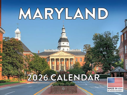 Maryland Calendar 2026 Wall 12 Month Monthly MD Scenic Souvenirs Themed Gifts | American Made In The USA