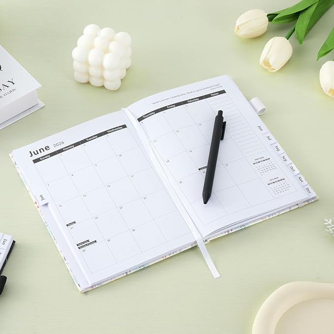2026 Planner Weekly & Monthly – A5 Size 8.5" x 5.8", PU Leather Hardcover Planner 2026 with Twin-Wire Binding, Thick Paper, 2026 Small Planner Calendar for Home, Office, School-Flower
