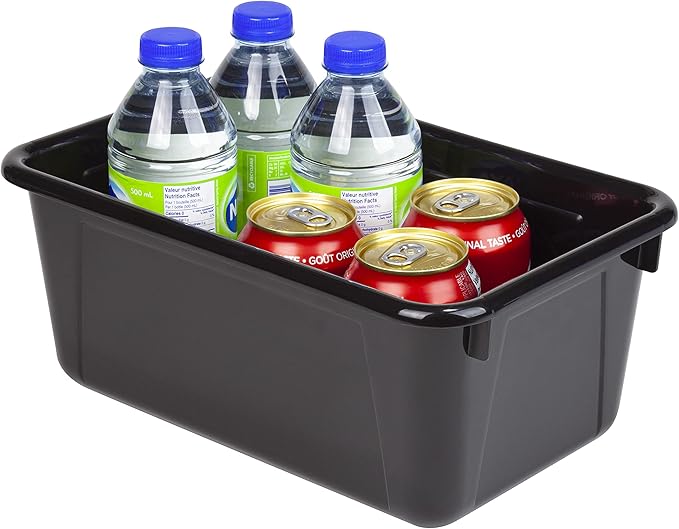 Storex Small Cubby Bins – Plastic Storage Containers for Classroom with Non-Snap Lid, 12.2 x 7.8 x 5.1 inches, Black, 5-Pack (62463U05C)