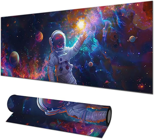 HOMETITUTE XL Mouse Pad 31.5 x 11.8 in Space Astronaut Desk Mat Large Extended Keyboard Mousepad Non Slip Waterproof Nebula Design for Gaming Office Home