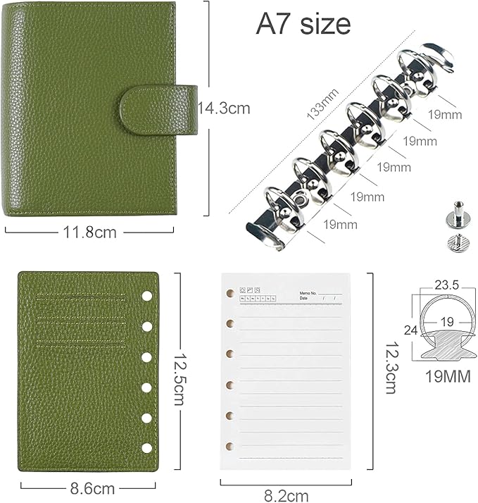 Moterm Pocket Regular Rings Planner - Genuine Leather Binder Organizer (Pebble-Olive, 19mm Ring)