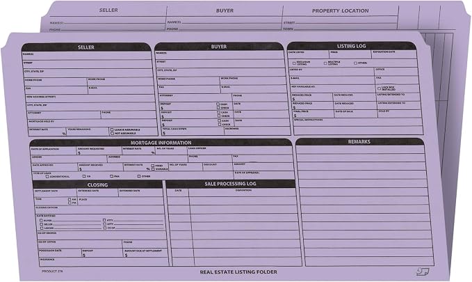 NextDayLabels - Real Estate Listing Folder - Right Panel List, Pre-Printed on Durable Card Stock with Closing Checklist and Color-Coded Dots for Organizing (Lavender, Legal Size | Pack of 25)