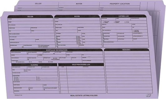NextDayLabels - Real Estate Listing Folder - Right Panel List, Pre-Printed on Durable Card Stock with Closing Checklist and Color-Coded Dots for Organizing (Lavender, Legal Size | Pack of 25)