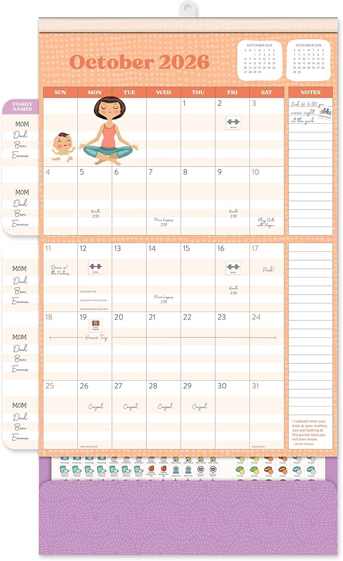 Orange Circle Studio 2026 Do It All Wall Calendar, Mom Agenda, Family Monthly and Weekly Planner, Hanging Organizer, Aesthetic for Office, Home or School Use, Magnetic and Nail Hanging Options