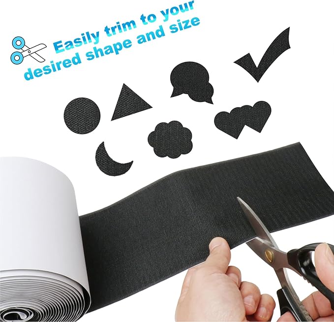 4.4 Inch x 19 Feet Strips with Adhesive Heavy Duty, Black Couch Cushion Tape, Nylon Sticky Back Fastener Roll, Non Slip Rug Grippers, Keep Couch Cushions from Sliding