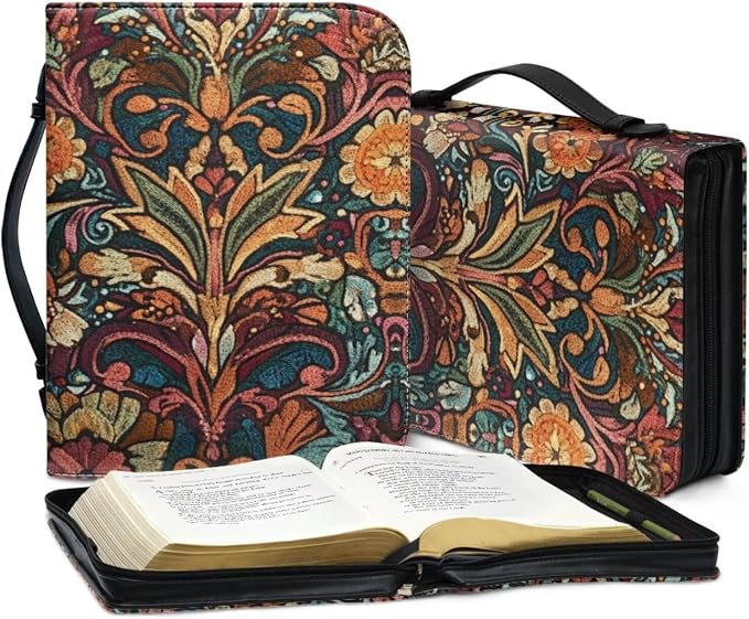 Retro Flower Bible Cover for Women Bible Case Bible Bag Portable Bible Carrying Tote Bags Bible Carrying Case Bible Accessories-Size：L