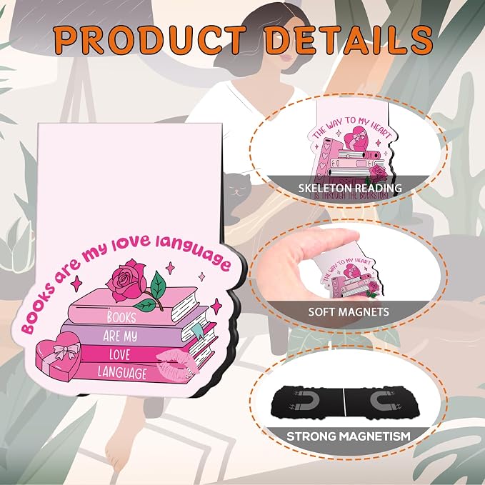 Valentine's Day Magnetic Bookmarks Gifts - Wxiben 12 Pcs Lover Heart Bookmarks for Reading Valentine Romance Book Mark Magnets Page Clips Gift for Book Lover Women Men Students Teachers Bookish