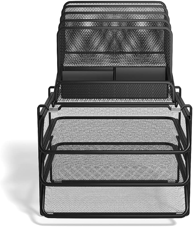 TRU RED All‑In‑One Wire Mesh Desk Organizer, 10‑Compartment, Black, 2‑Pack – Desktop Storage for Office & Home Use