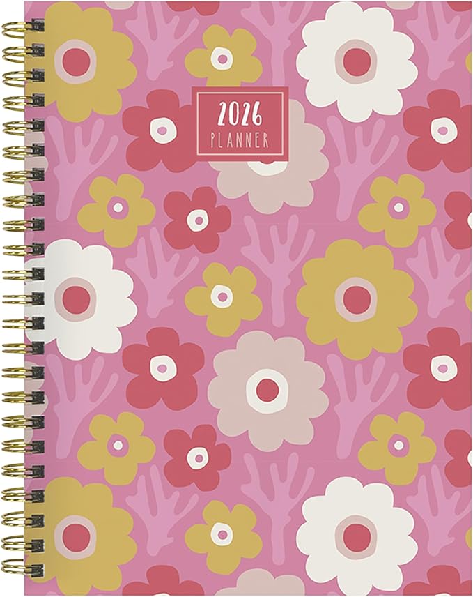 TF Publishing 2026 Pink Pretty Petals Medium Weekly Monthly Planner with 12-Month Calendar Grid and Task Tracker - Vertical Weekly Schedule Planner with Habit Tracker and Stickers - 6.5in x 8in