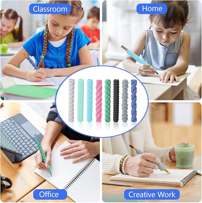 8-Pack Textured Silicone Pencil Grips–Sensory Fidget Sleeves for Kids& Adults,ADHD &Autism Anxiety Relief,Quiet Classroom&Travel Fidget Tool for Focus, Fidget Gifts Back-to-School Essentials