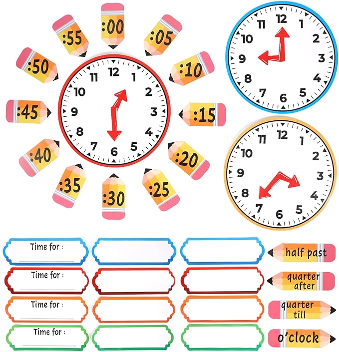 Color Telling Time Bulletin Board Decorations Classroom Decoration Analog Clock Practice Clock Cutouts Telling Time Teaching Clock for Kids Students Elementary Teacher Supplies