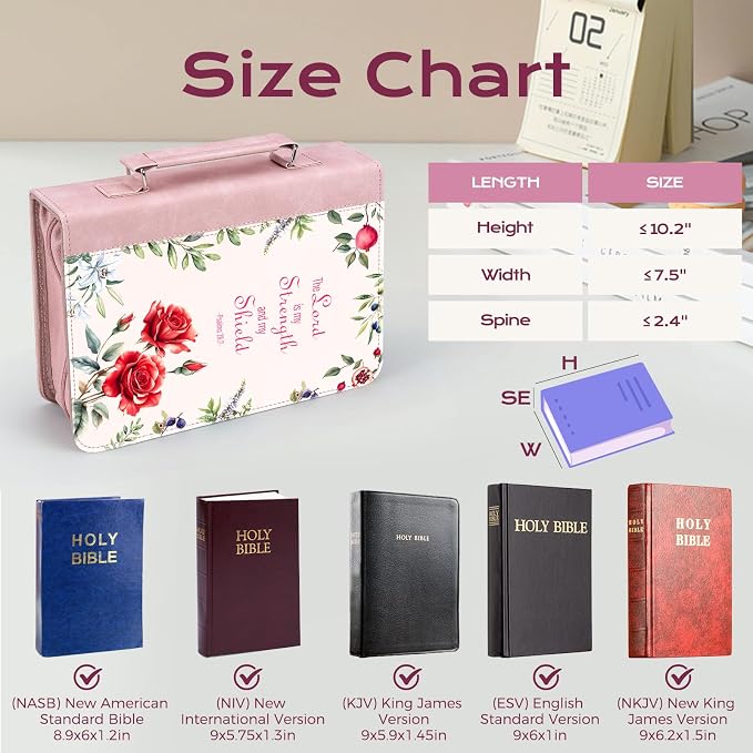 XKDOUS Bible Cover Case for Women, Leather Bible Bags with Study Supplies Large Book Carrying Case Church Book Holder Organizer Christian Gifts for Mom Lady Friends