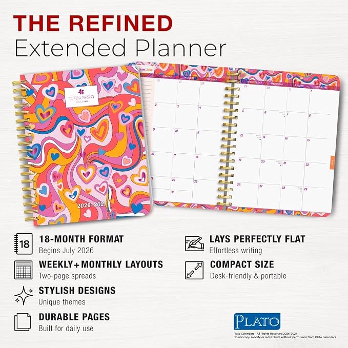 House of Turnowsky OFFICIAL | 2027 6 x 7.75 Inch 18 Months Weekly Desk Planner | Foil Stamped Cover | July 2026 - December 2027 | Plato | Planning Stationery