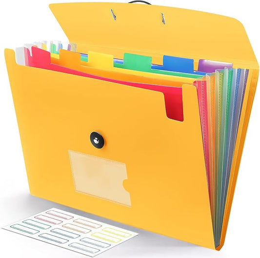 Accordian File Organizer 7 Pocket Expanding File Folder with Labels, Plastic Expandable File Folder for Documents Letter Size A4 Papers - Orange