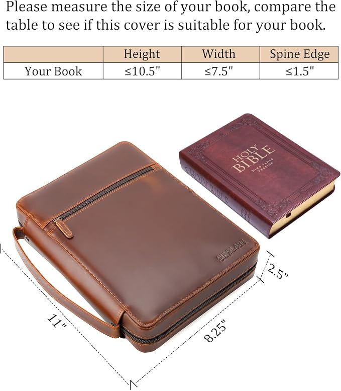 Polare Cowhide Leather Bible Cover Church Bag Bible Protective Book Holder Carrying Case Folder Organizer Portfolio (Brown)