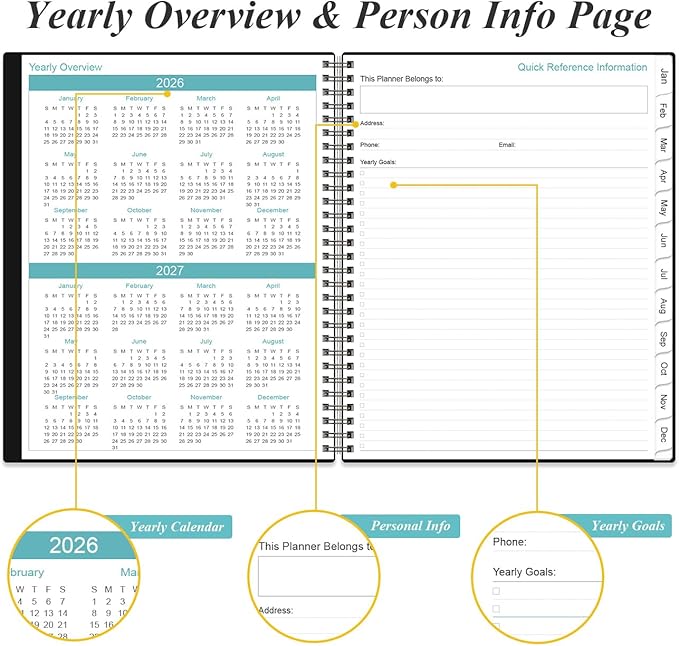 2026-2027 Daily & Monthly Planner - One Page Per Day, Daily Planner from July 2026 - June 2027, Planner 2026-2027 with 12 Monthly Tabs, 8.5" x 11", Black