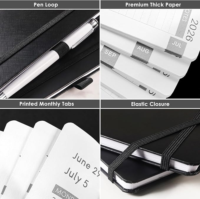 Planner 2026-2027 - Planner Weekly and Monthly 2026-2027, JUL 2026 - JUN 2027, Calendar Planner with Hardcover, Thick Paper, Back Pocket, Notes Pages, Pen Loop (9" x 11") - Black