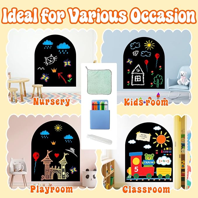 Large Magnetic Arch Wall Decal 31X39 Inch Magnetic Arch Chalkboard Decals for Wall Magic Playwall Magnet Wall Board Black Chalk Board Arch for Kids Room Toddlers Playroom Nursery Classroom Decor
