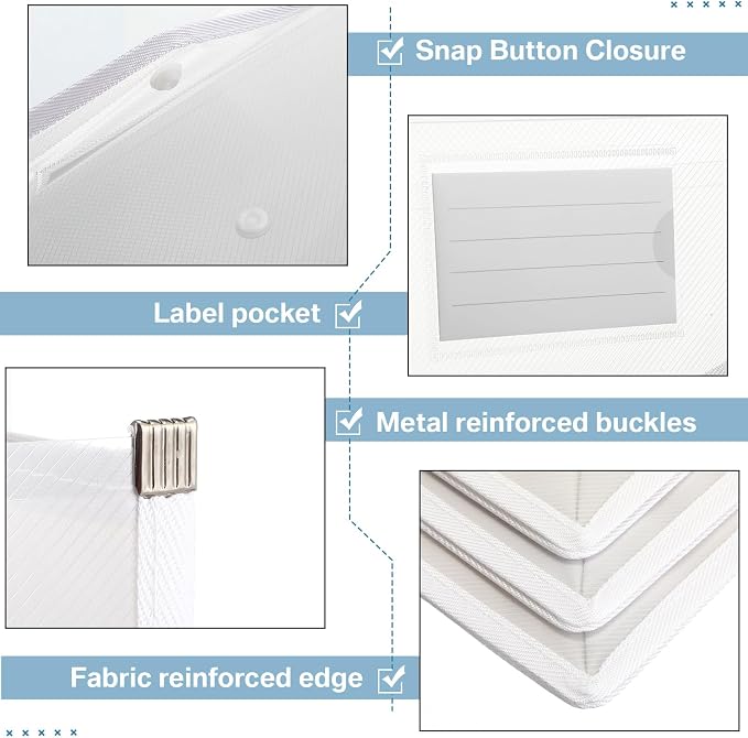 10 Pieces Plastic File Folders Envelope Expanding File Wallet Organizer Documents Folder with Snap Closure and Pocket B4 Waterproof Transparent Pouch for School Office(White,Horizontal)