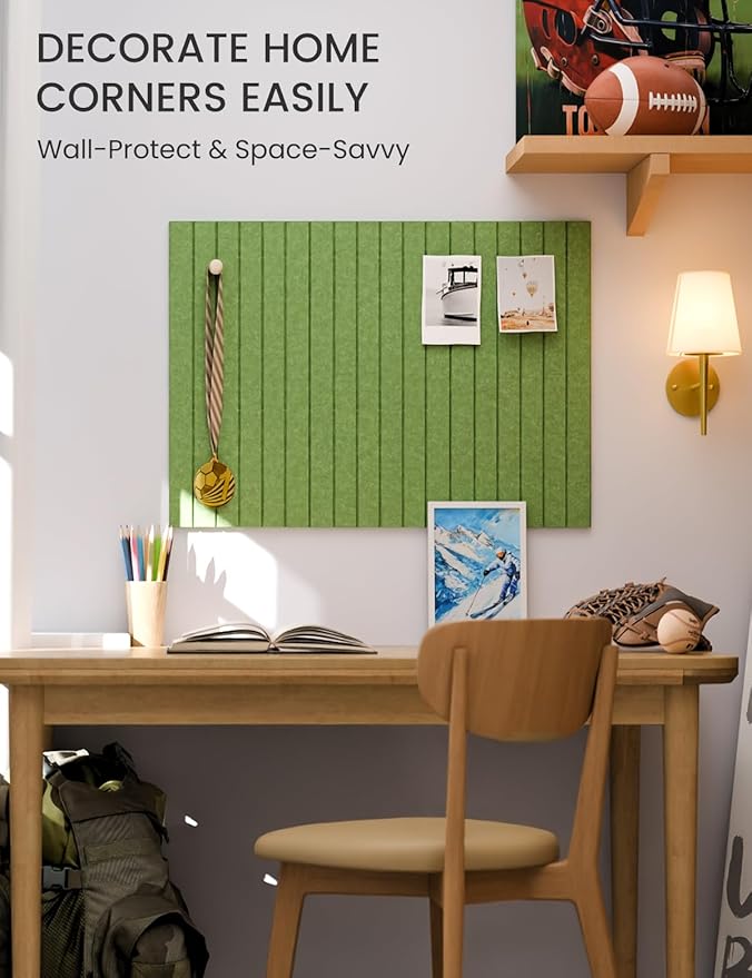 Fluxynara Felt Bulletin Board Tiles -28"x18" with 40 Adhesive Tabs, Cork Board Alternative for Office Decor, Push Pin Board Wall Organizer 6-Pack(Grass Green)