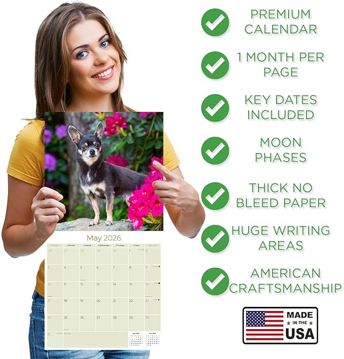 Chihuahua Calendar 2026 by MegaCalendars – Monthly Dog Breed Wall Calendar, Made in USA