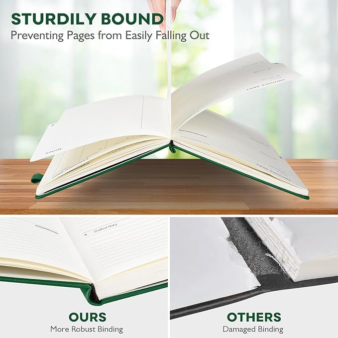 OMEYA Leather Academic Planner 2026-2027: A5 Green Business Weekly & Monthly Planner for Work, July 2026 – June 2027, 100gsm Thick Paper, Durable Stitched Binding, Tabs, Pen Loop, Pocket