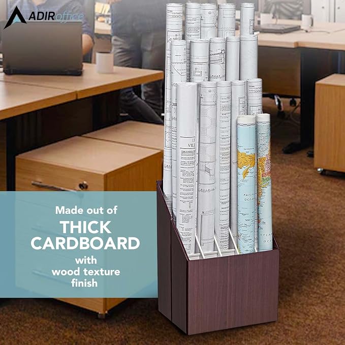 Adir Corp. Blueprint Storage Bin Organizer - Vertical File Box for Blueprints, Posters, Construction Plans, Gift Wrap, And Map Holder Station - Cardboard Blueprint Holder - 1 Box