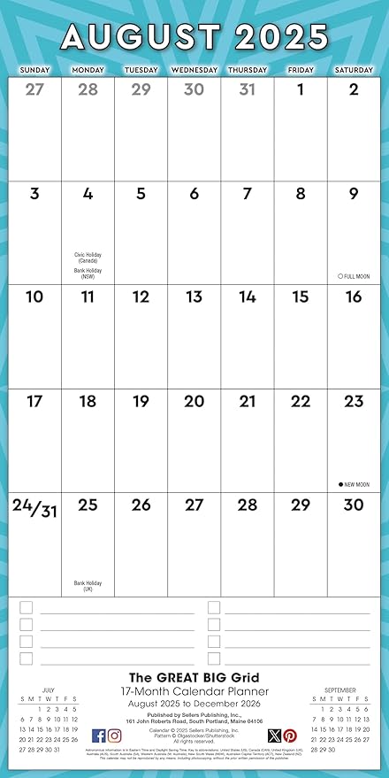 Great Big Grid 2026 Wall Planner, 12-Month Large Grid Family Calendar & Organizer with Holidays: 2026, 12" × 12"