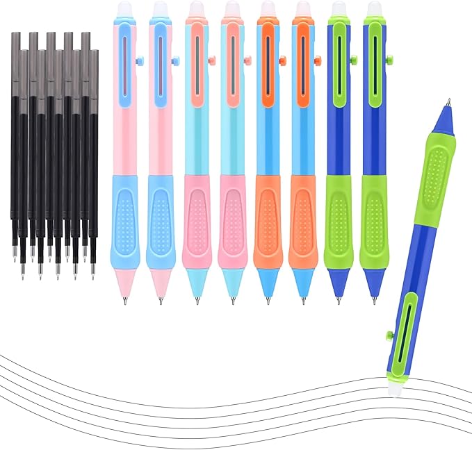 Temiary 8 Pcs Aesthetic Retractable Erasable Gel Pens & 10 Pcs Extra Refills, Ink Pen with Eraser, 0.5 mm Fine Point Smooth Writing for Students School Office Supplies (Black Ink)