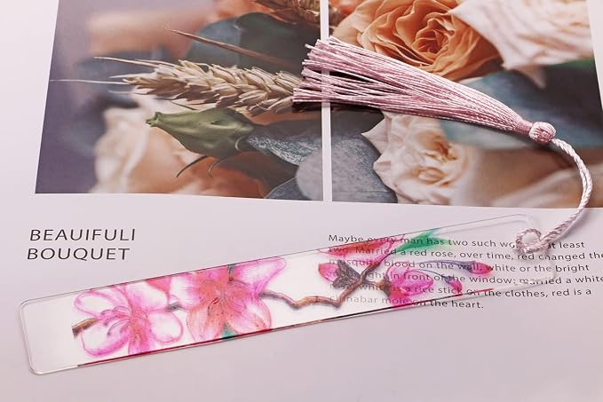 Blank Clear Acrylic Bookmarks Penta Angel 20Pcs Plastic Craft Transparent Acrylic Book Page Marks with 20Pcs Small Book Page Marks Tassels for DIY Projects and Graduation Gift Tag (Rectangle)
