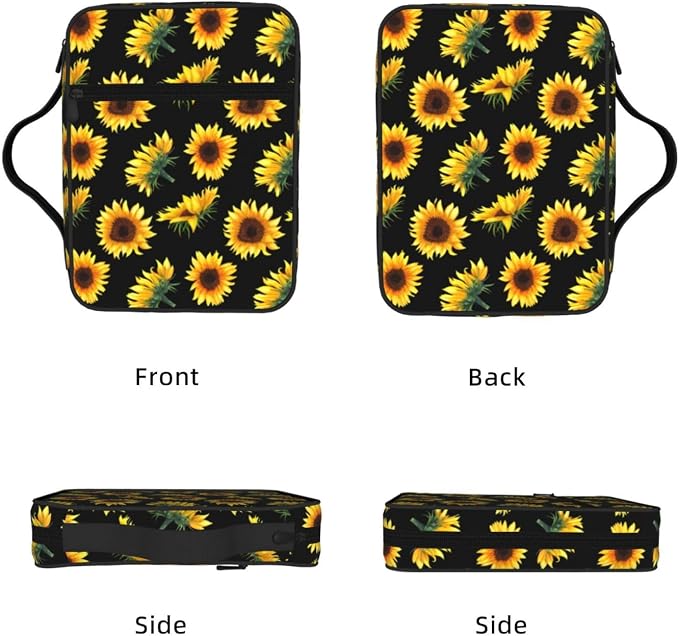 Sunflower Flower Floral Black Bible Cover Case Carrying Book Protector Case Bible Study Supplies Accessories Holder Case Christian Gift for Women Men