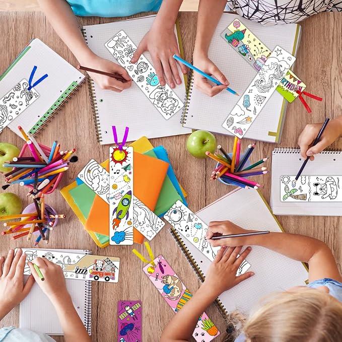 48 PCS Cute Bookmarks for Kids Bulk DIY Coloring Blank Color Your Own Bookmarks for Kids Teacher Classroom Party Game Prize Art Craft Birthday Supplies Reading Club Rewards