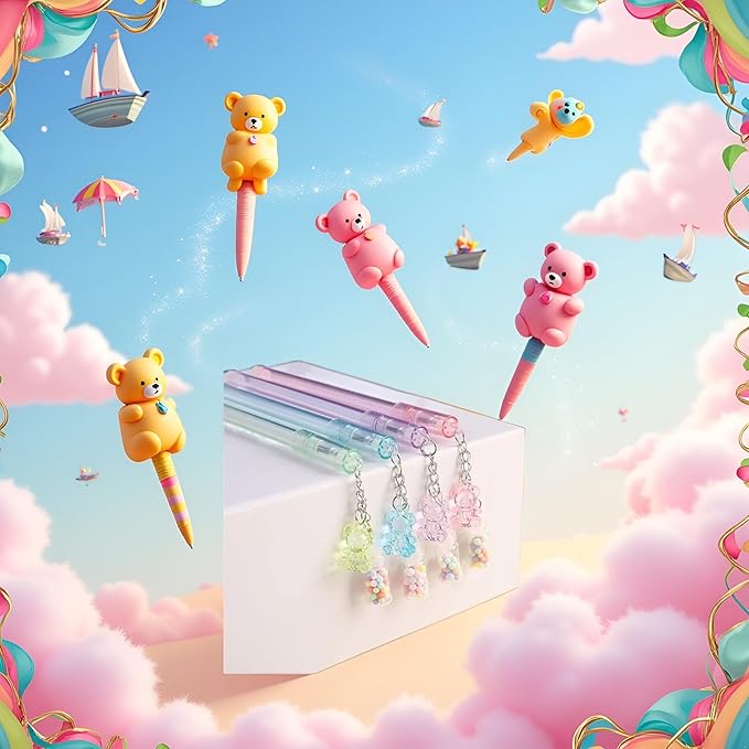 1Pc Random Color Bear Gel Pen Pendant Cute Drifting Bottle Bear Gel Stationery Sweet Lovely Erasable School Office Supplies Gel Ink Rollerball