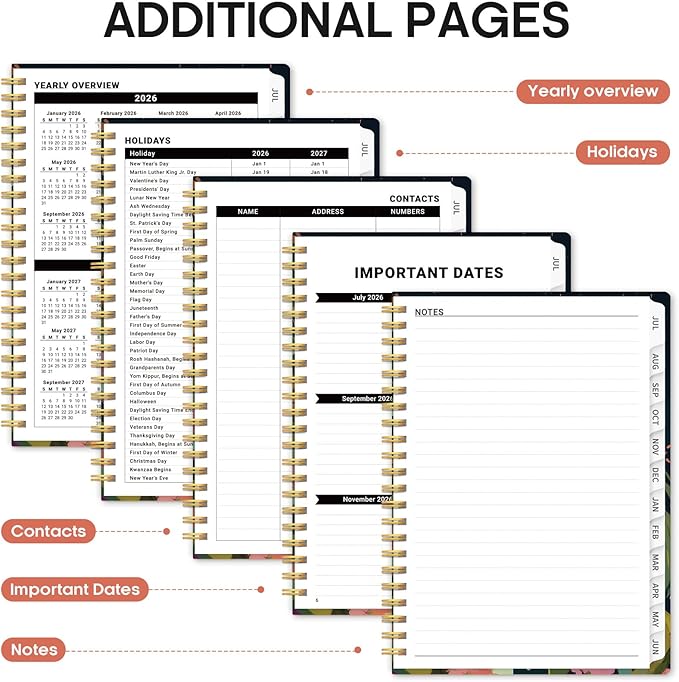 Planner 2026-2027, Academic Year Monthly and Weekly Calendar Planner, Jul 2026 - Jun 2027, Hardcover Teacher Student Planning Agenda book with Tabs, Perfect for School Office Supplies, 8.5" x 11" - Humming Glow