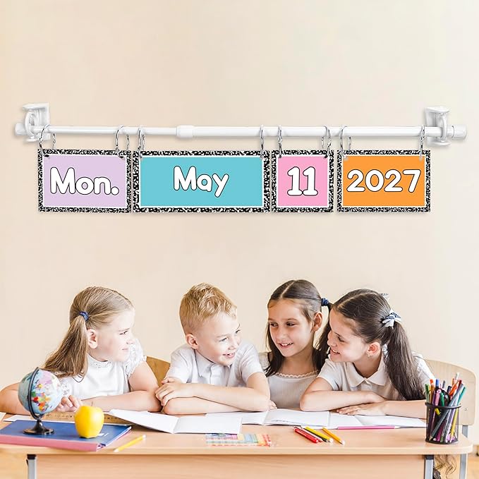 FYSUIMU Composition Notebook Calendar Bulletin Board Set Pastel Flip Calendar with 54 Cards & Adjustable Holder for School Classroom Home Office DIY Decoration Supplies